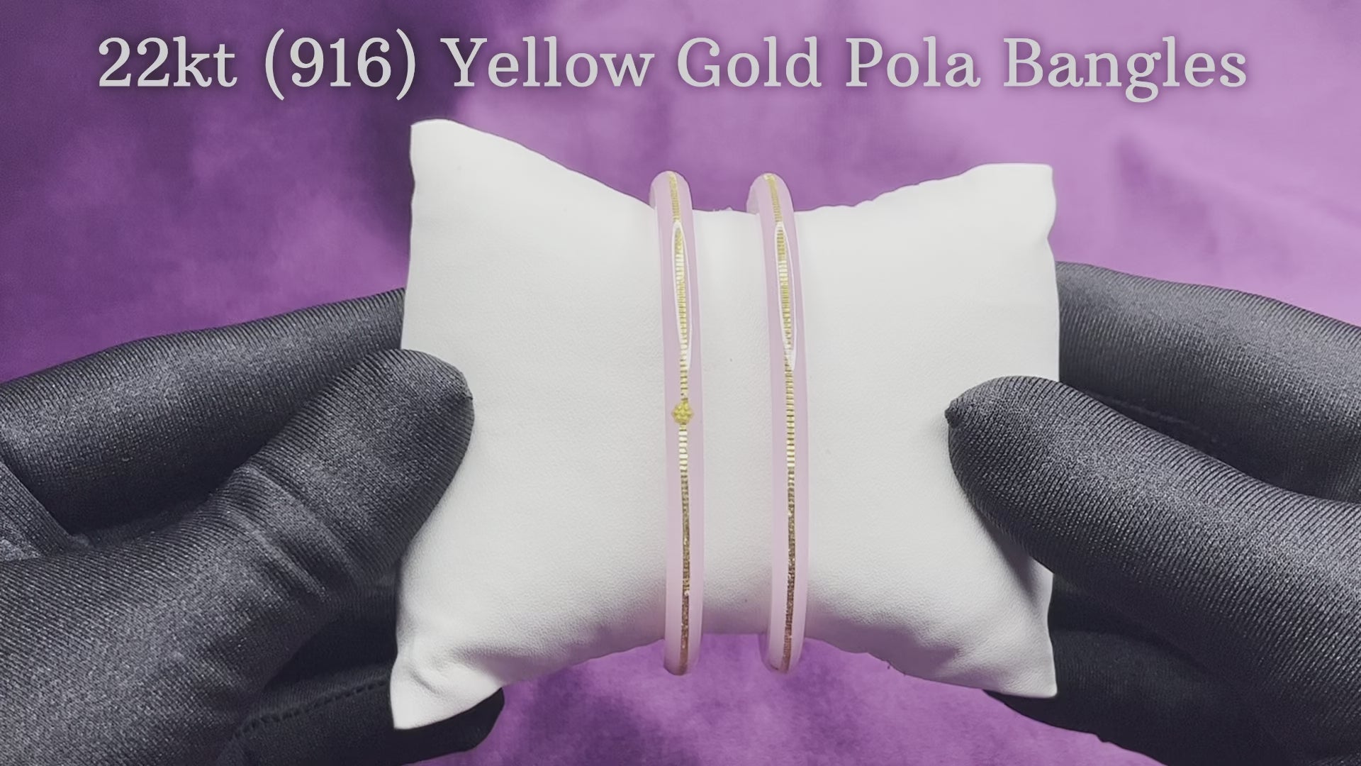 "Video showcasing Hem Jewels Gold Pola Bangles from various angles, highlighting exquisite craftsmanship and timeless elegance."