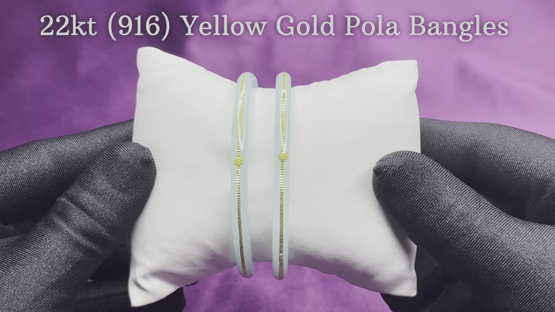 "Video showcasing Hem Jewels Gold Pola Bangles from various angles, highlighting exquisite craftsmanship and timeless elegance."