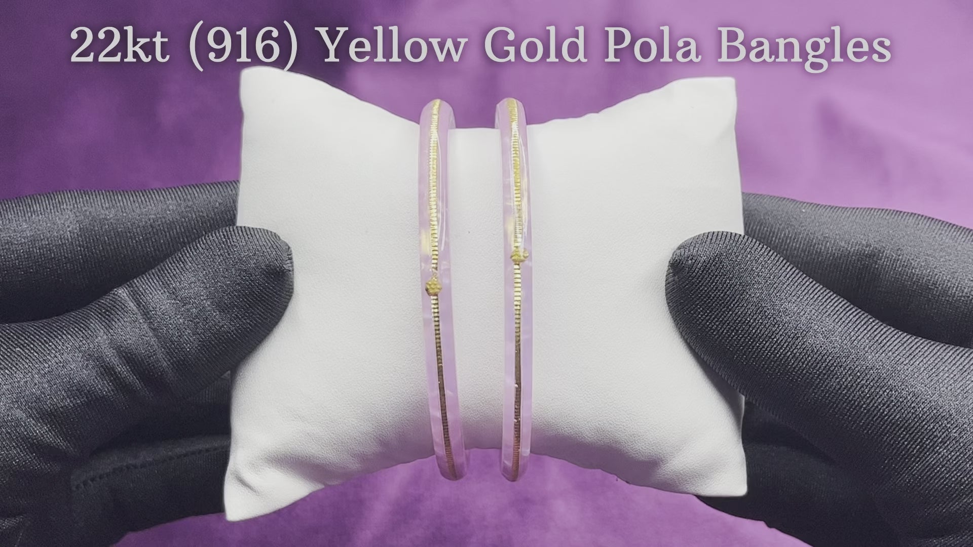 "Video showcasing Hem Jewels Gold Pola Bangles from various angles, highlighting exquisite craftsmanship and timeless elegance."