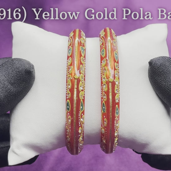 "Video showcasing Hem Jewels Gold Pola Bangles from various angles, highlighting exquisite craftsmanship and timeless elegance."