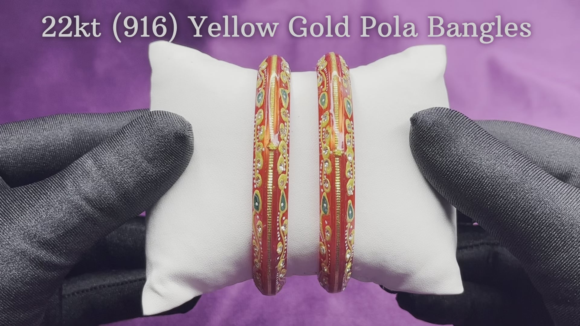 "Video showcasing Hem Jewels Gold Pola Bangles from various angles, highlighting exquisite craftsmanship and timeless elegance."