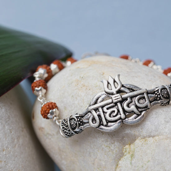 Video showing Silver Rudraksha Rakhi with Mahadev Motif and its use.