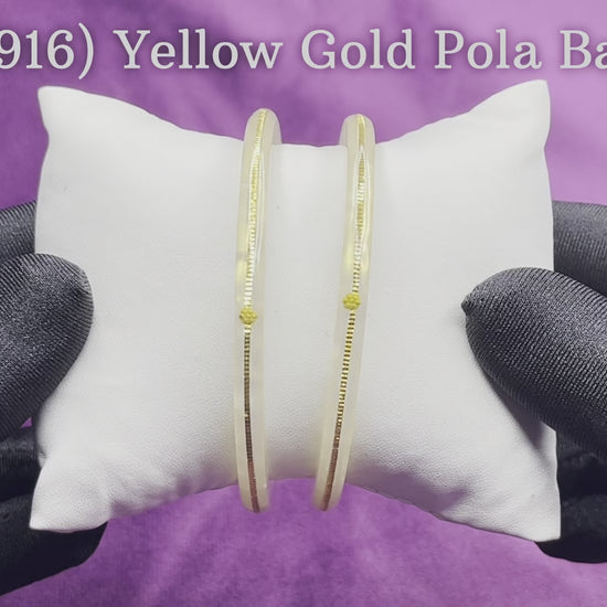 "Video showcasing Hem Jewels Gold Pola Bangles from various angles, highlighting exquisite craftsmanship and timeless elegance."