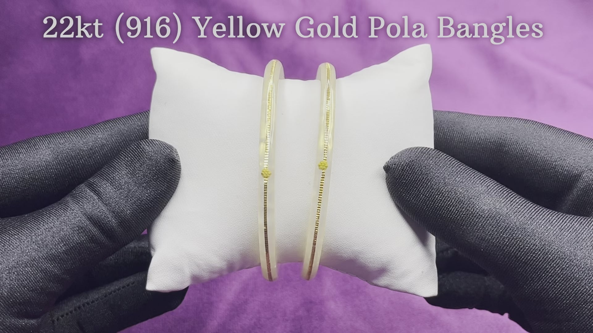 "Video showcasing Hem Jewels Gold Pola Bangles from various angles, highlighting exquisite craftsmanship and timeless elegance."