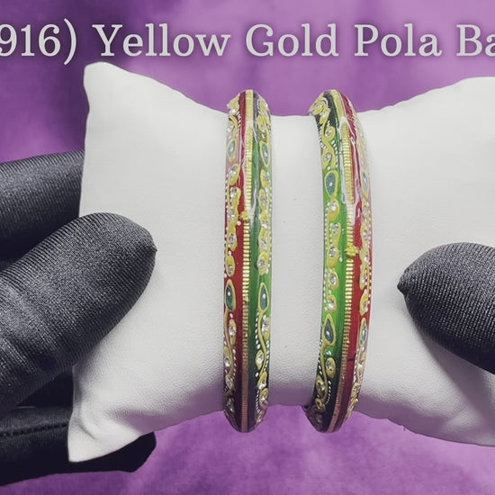 "Video showcasing Hem Jewels Gold Pola Bangles from various angles, highlighting exquisite craftsmanship and timeless elegance."