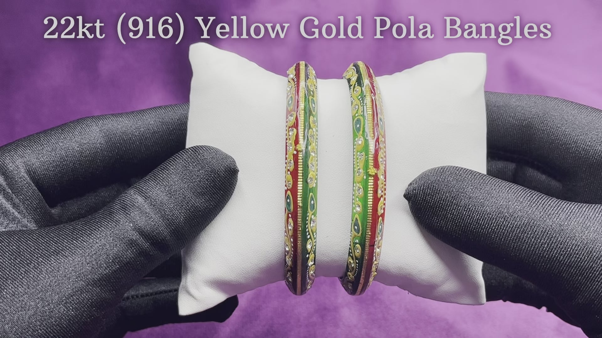 "Video showcasing Hem Jewels Gold Pola Bangles from various angles, highlighting exquisite craftsmanship and timeless elegance."