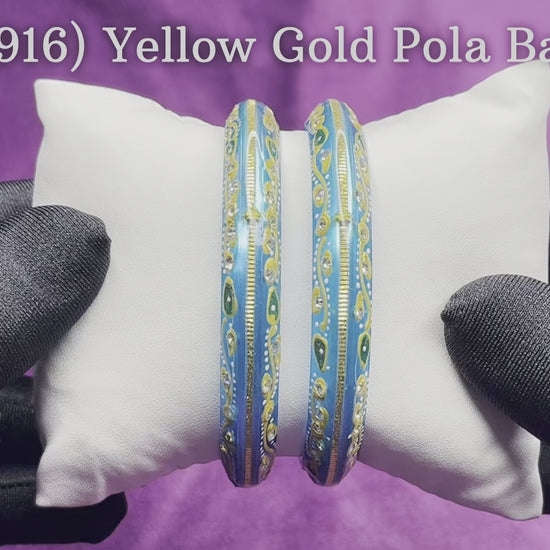 "Video showcasing Hem Jewels Gold Pola Bangles from various angles, highlighting exquisite craftsmanship and timeless elegance."