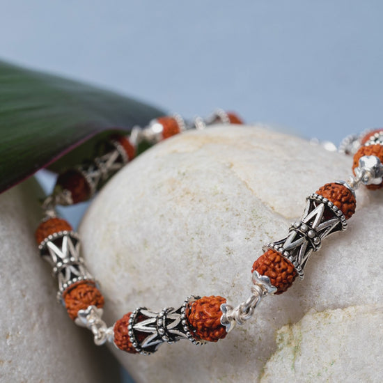 Video showing Silver Rudraksha Rakhi with Damru Beads and its use.