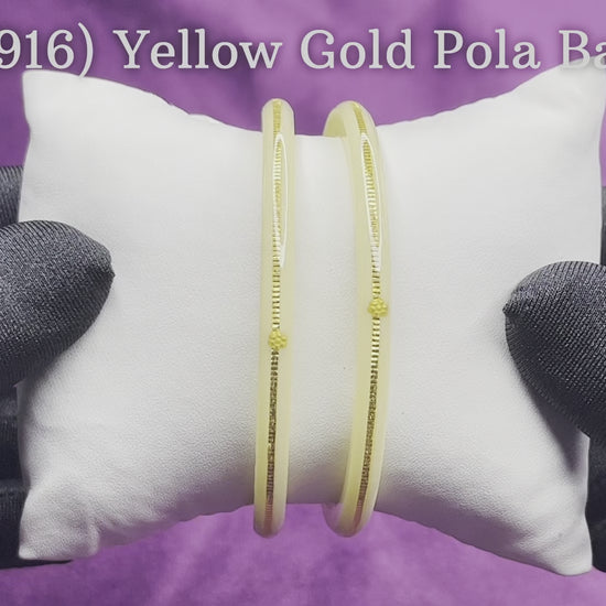 "Video showcasing Hem Jewels Gold Pola Bangles from various angles, highlighting exquisite craftsmanship and timeless elegance."