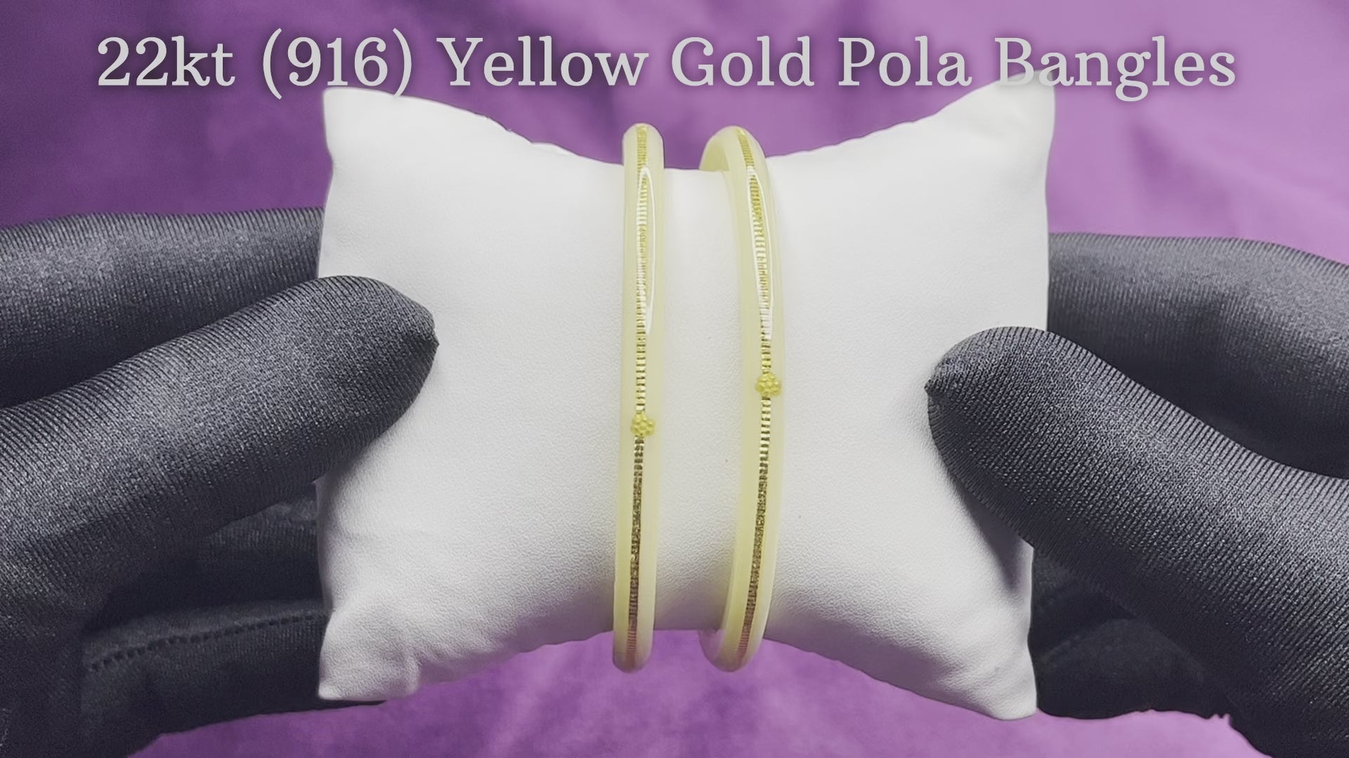 "Video showcasing Hem Jewels Gold Pola Bangles from various angles, highlighting exquisite craftsmanship and timeless elegance."