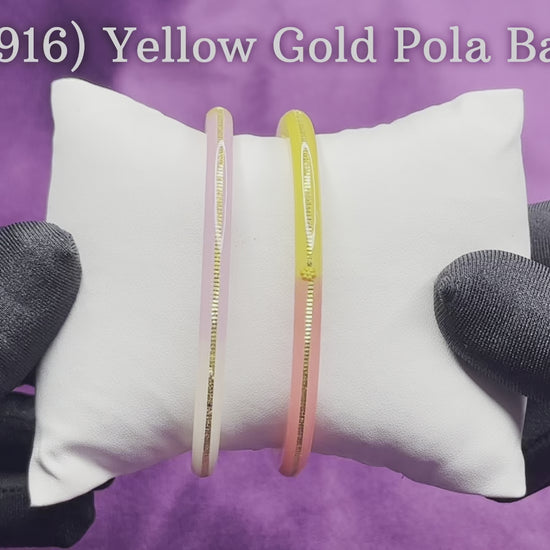 "Video showcasing Hem Jewels Gold Pola Bangles from various angles, highlighting exquisite craftsmanship and timeless elegance."