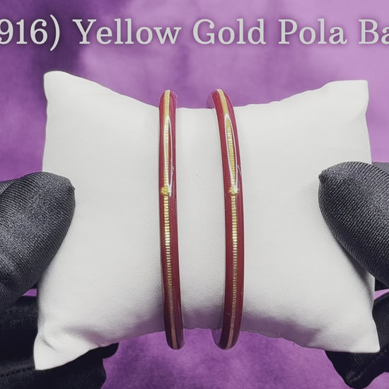 "Video showcasing Hem Jewels Gold Pola Bangles from various angles, highlighting exquisite craftsmanship and timeless elegance."