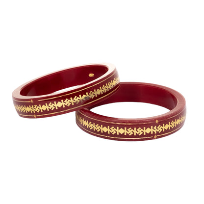 916 Swastik Gold Pola Bangles - Red (Double Gold Strip))