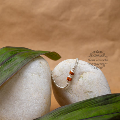 Silver Rakhi with  2 Silver Capped Rudraksh - Motif Close Up