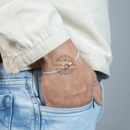 A man Silver Rakhi with 2 Silver Capped Rudraksh Motif