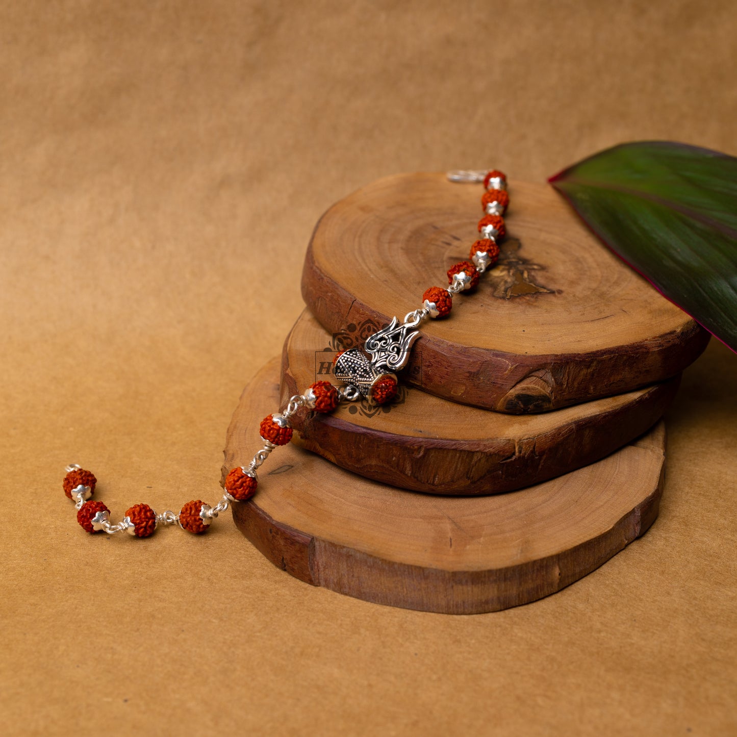 View showing Silver Rudraksha Rakhi with Trishul with Rudraksh Motif