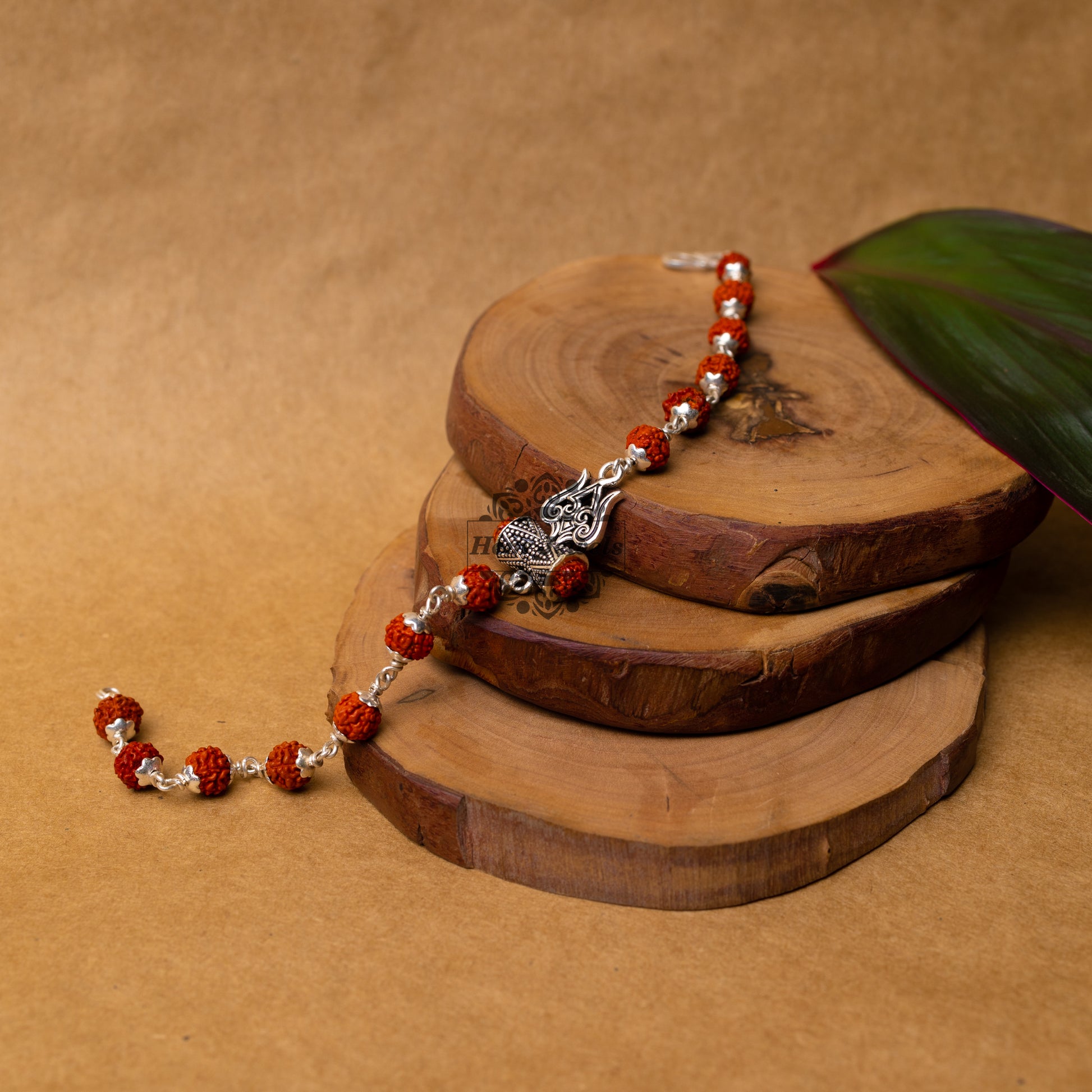 View showing Silver Rudraksha Rakhi with Trishul with Rudraksh Motif