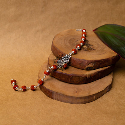 View showing Silver Rudraksha Rakhi with Trishul with Rudraksh Motif