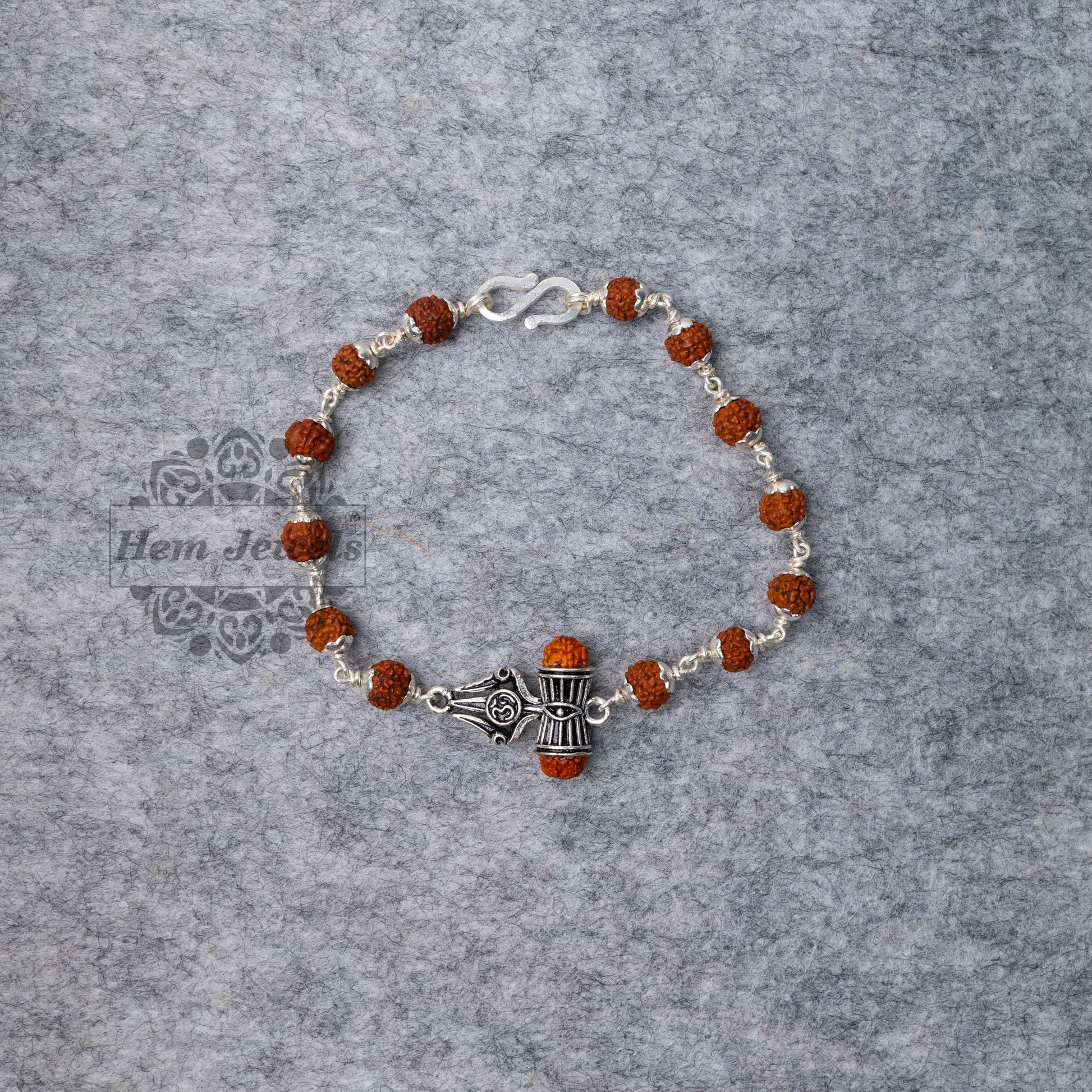 Silver Rudraksha Rakhi with Trishul with 3rd Shiva Eye | Motif - Top View