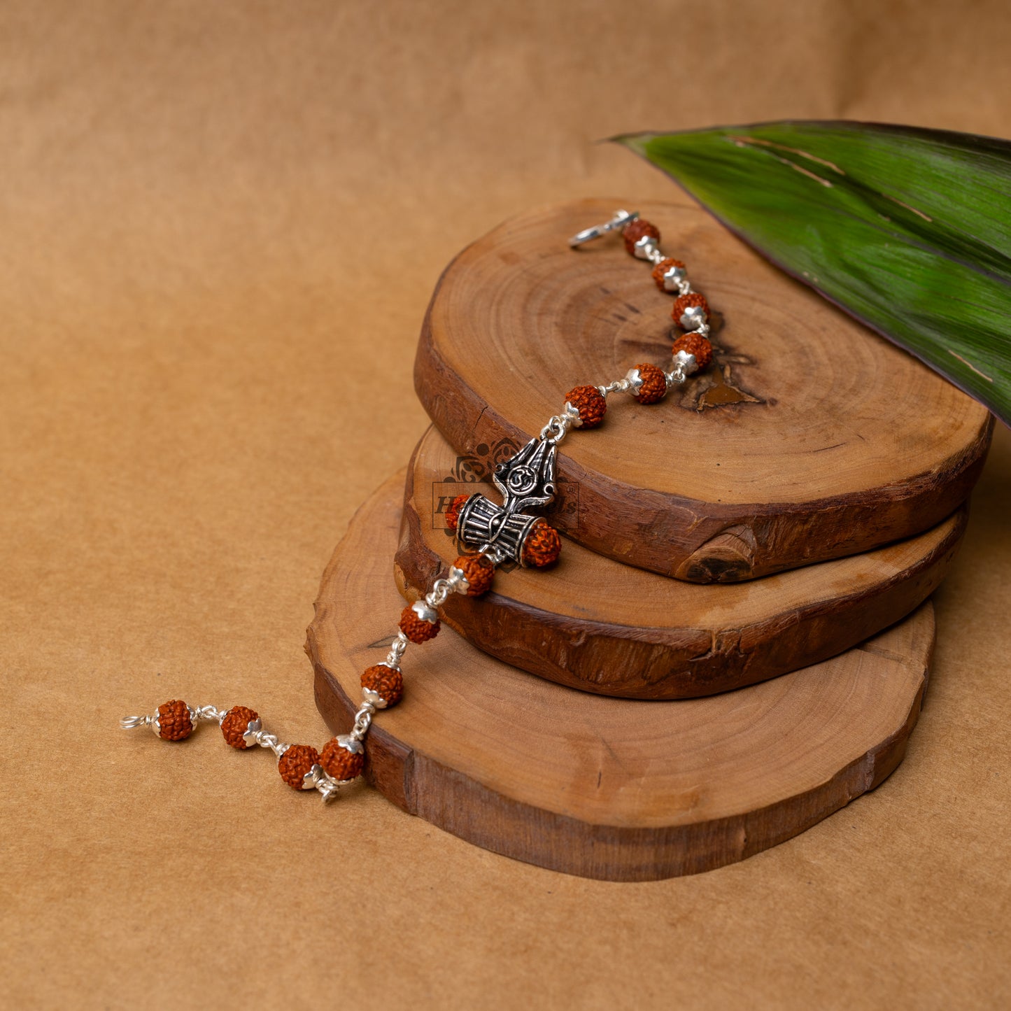 View showing Silver Rudraksha Rakhi with Trishul with 3rd Shiva Eye Motif