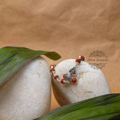 Silver Rudraksha Rakhi with Trishul with 3rd Shiva Eye Motif - Motif Close Up