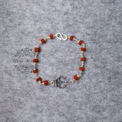 Silver Rudraksha Rakhi with Trishul - Trident Motif - Top View