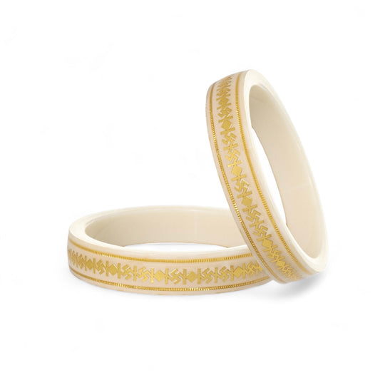 916 Swastik Gold Pola Bangles - White (Double Gold Strip - Set of 2pcs)